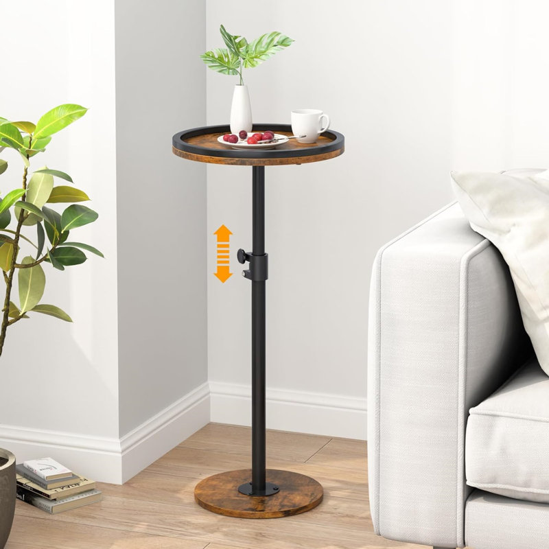 Height Adjustable Round End Table, Brown