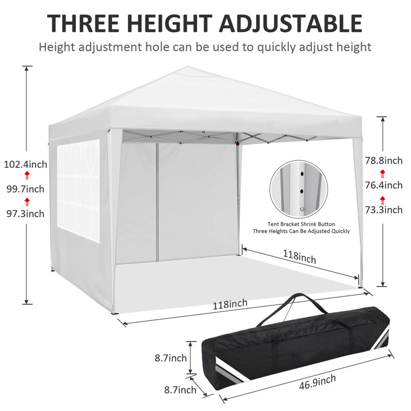 Tente d'auvent 10 x 10 avec pop-up avec auvent, auvent robuste toutes saisons UPF 50+, Blanc