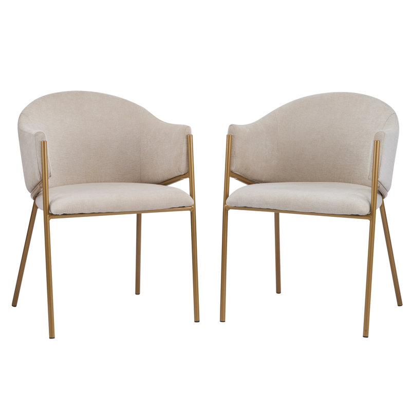 Chaises de salle à manger rembourrées Langston, Chenille clair clair / laiton brossé