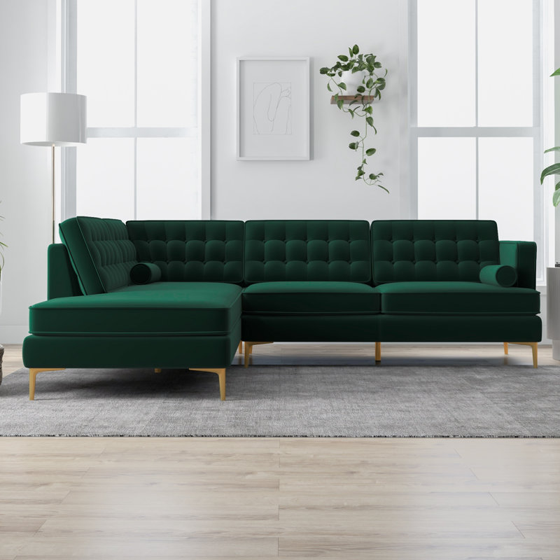 Canapé et chaise longue en velours Addilynn, Accoudoir à gauche (vu de face), Vert