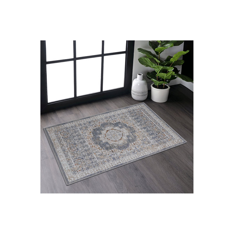 Collection 2X3 Medallion Doormat Rug, Gray, Rectangle 2' x 3'