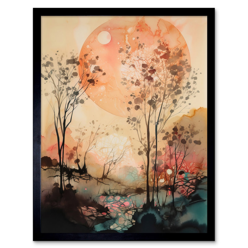 Misty Riverside Trees Sunset Landscape - Single Picture Frame Print