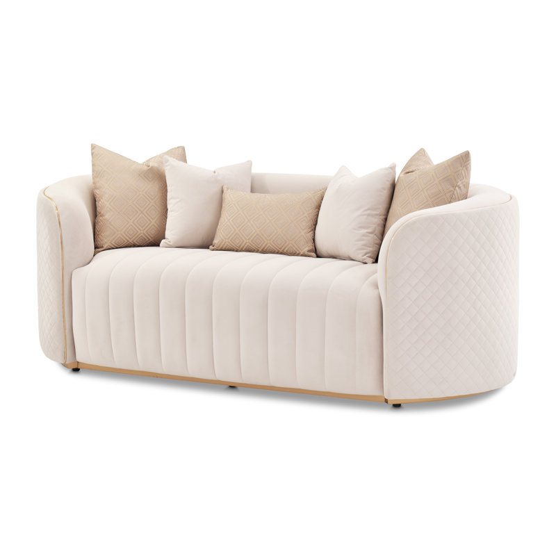 Ariana 83'' Velvet Round Arm Loveseat, Beige, 31" H x 83" W x 35" D