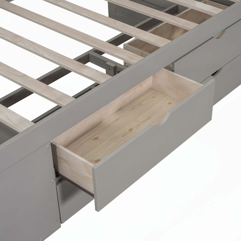 Lit de jour simple polyvalent avec tiroirs et tablettes pour espaces compacts, Gris, Lit simple