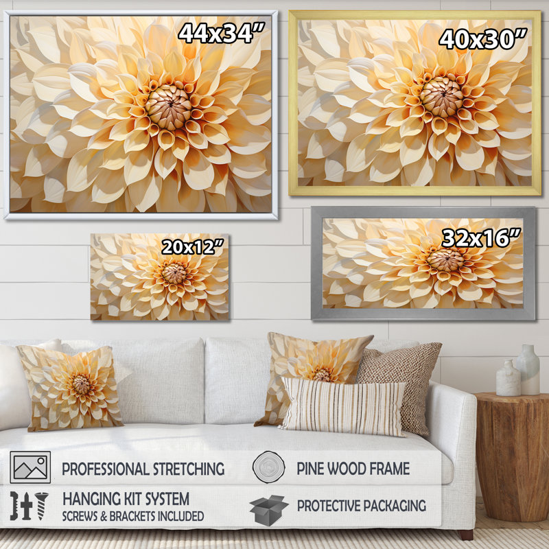 Minimalisme Dahlia - art mural Dahlia, Cadre naturel flottant, H 34 po x l 44 po