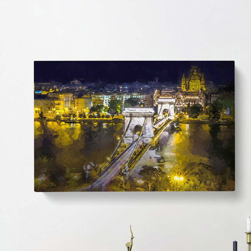 Chain Bridge In Budapest Hungary In Abstract - Wrapped Canvas Print, 60cm H x 91cm W x 3cm D