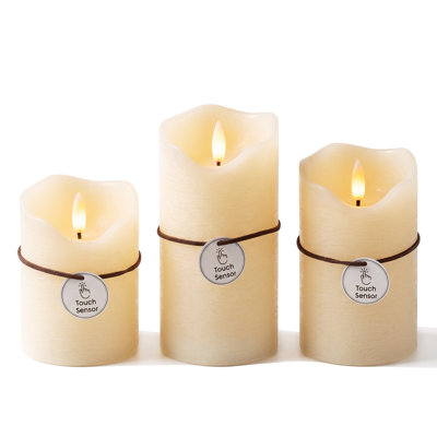 Smart Touch Flameless Candles Set of 3 (Ivory, 3"x 4" 5" 6") | Real Wax LED Pillar Candles w/ 6H Timer & 960+ Hr Battery | Safe Aesthetic Room Decor, Wedding, Table Centerpiece, Party & Valentine's Ambient Decoration Lamp Ambient Night Lamp lights
