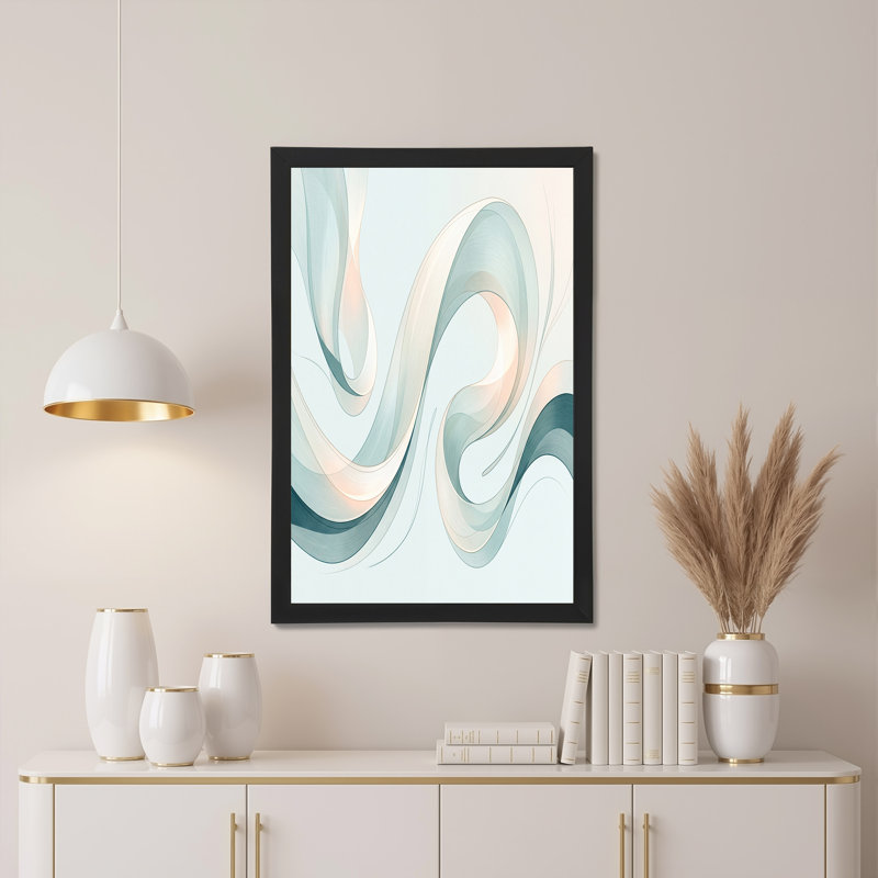 Toile abstraite flottante bleu sarcelle et crème, H 16 po x l 24 po