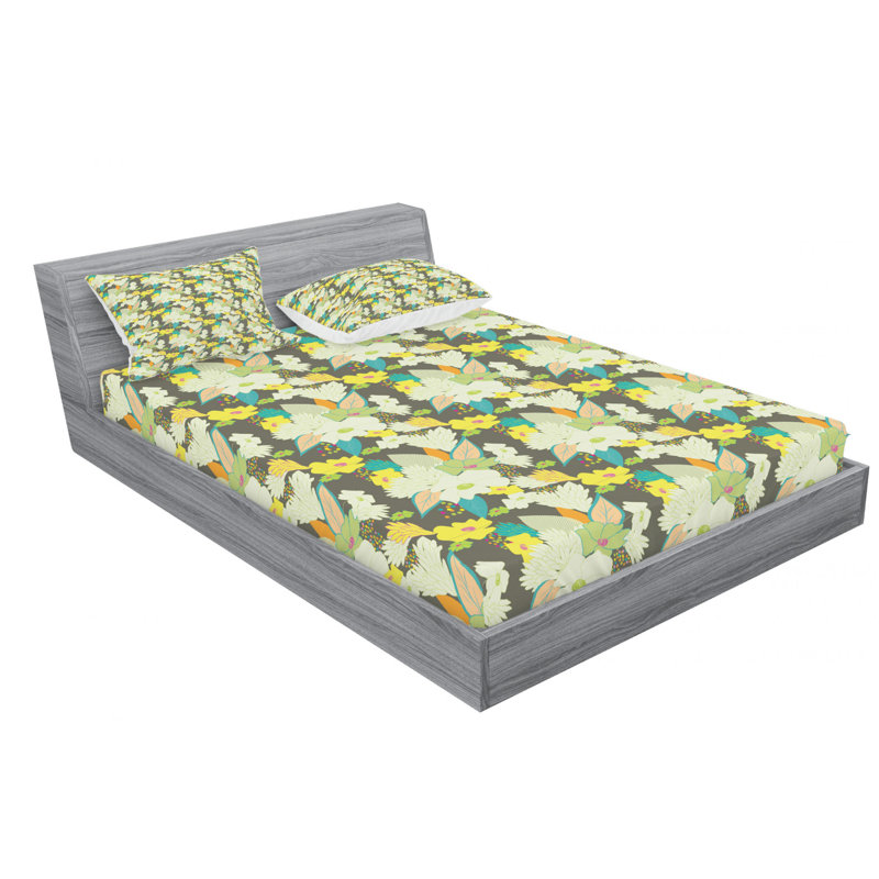 Microfiber Floral Sheet Set, Queen Sheet Set + Fitted Sheet + 2 Pillowcases