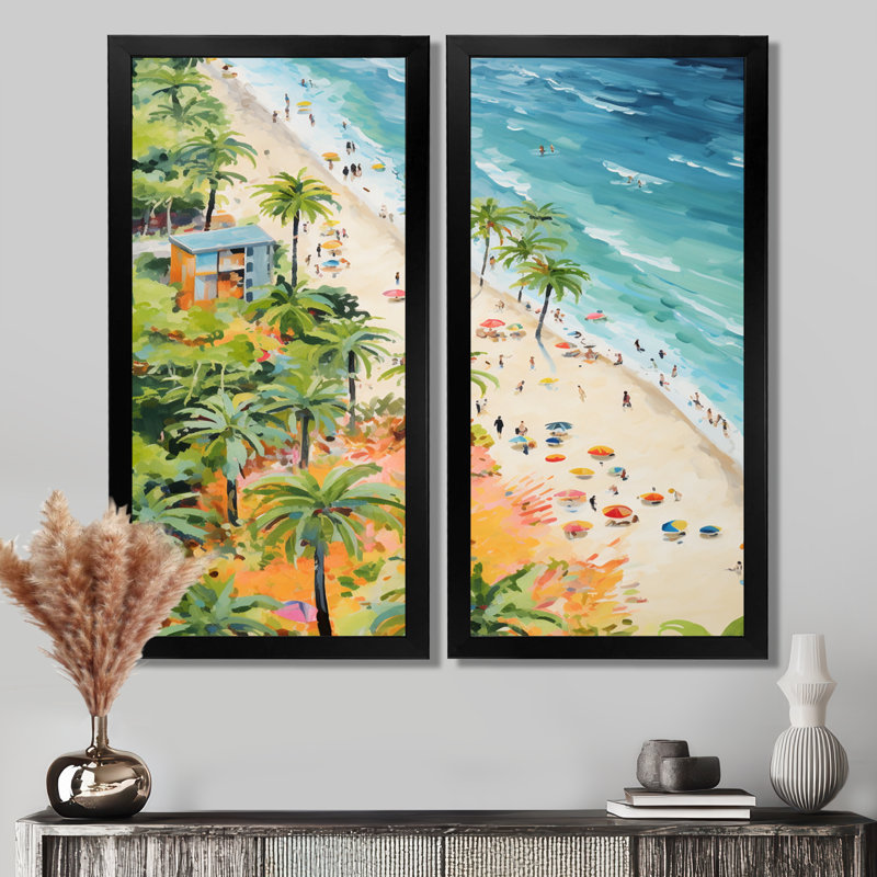 «Pastel Color Coastal Beach Scene Paradise - Coastal Beach, impressions sur toile, ensemble d'art mural vert bord de mer, lot de 2