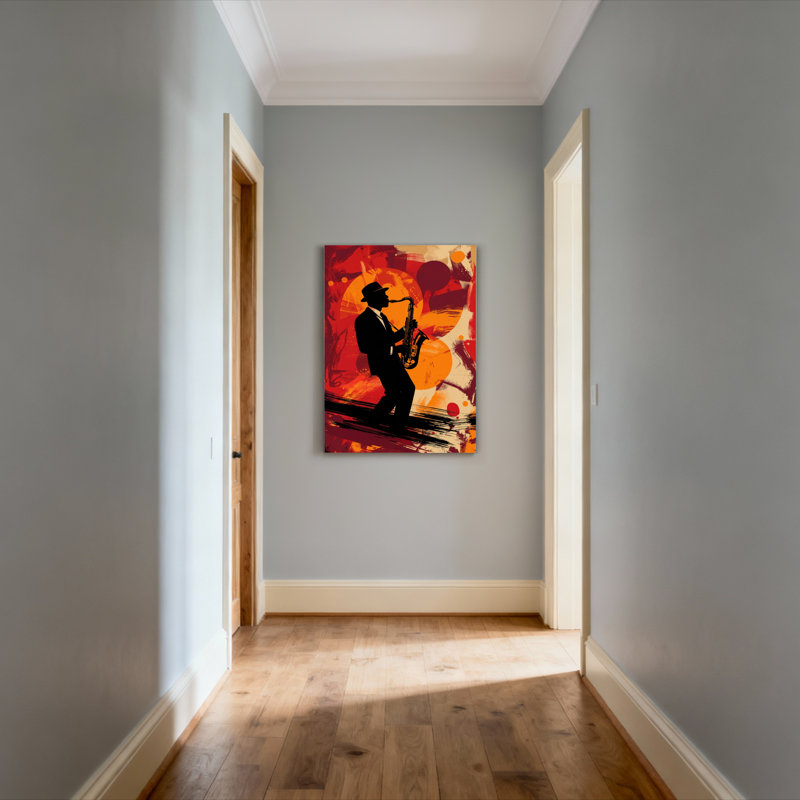 Silhouette de saxophoniste, art abstrait, toile tendue sur châssis, ensemble de 1, H 40 po x l 28 po