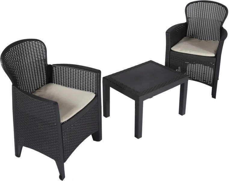 Dilana 2 Seater Rattan Conversation Set, Anthracite, Beige