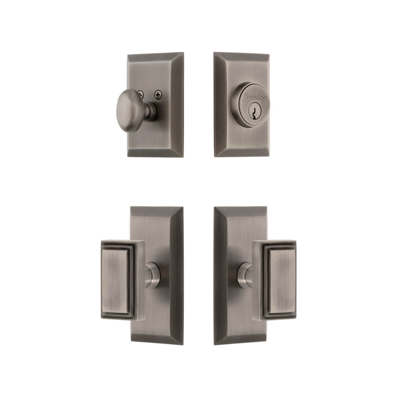 Fifth Avenue Handle With Knob And Deadbolt, 2.75", Antique Pewter