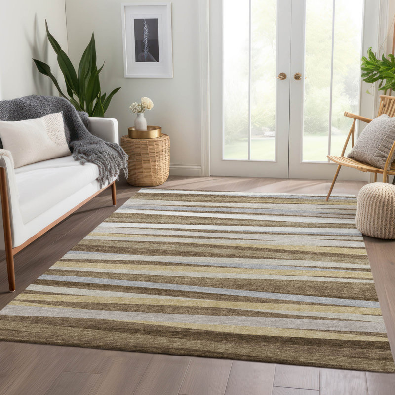 Premium Machine Washable Natoma AMF997 Stripes Rug, Rectangle 5 pi x 7 pi 6 po