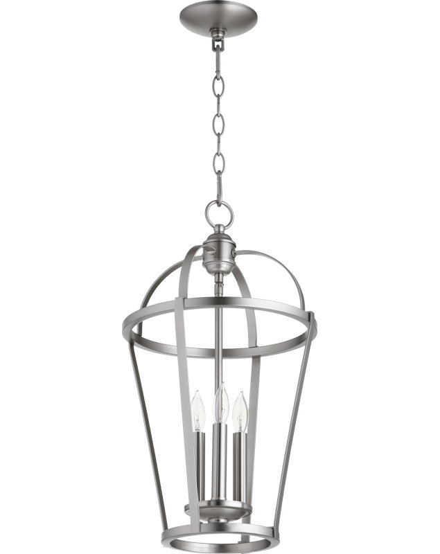 Luminaire suspendu géométrique 3 lumières lanterne Monaghan, Nickel satiné