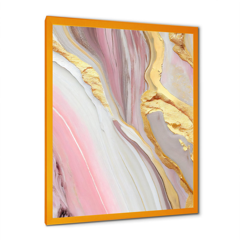 Rose et marbre doré abstrait III - art mural abstrait en marbre, H 32 po x l 24 po x P 1 po