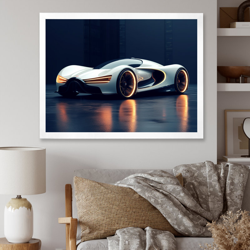 Futuriste voiture de sport Bugatti I - voitures de course, art mural, H 12 po x l 20 po x P 1 po, Cadre simple blanc