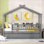 Lit plateforme simple House, en bois massif gris neutre avec lit gigogne supplémentaire
