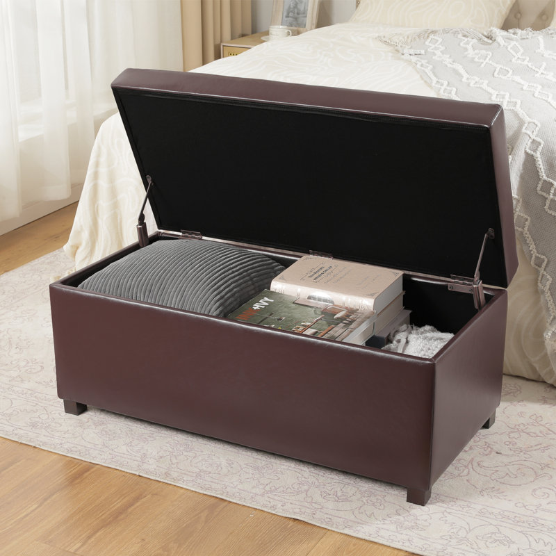 Banc repose-pieds avec rangement capitonné 38 pouces 38 po, Brun