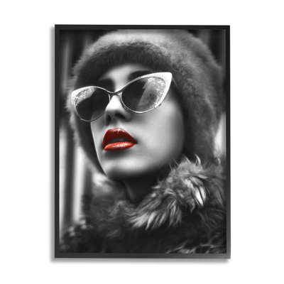" Fashion Woman Red Lips Glam Sunglasses Fur Coat " by Ziwei Li
