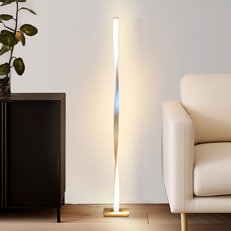 Helix 48 in. Industrial LED Floor Lamp with Built-In 3-Way Dimmer, Silver