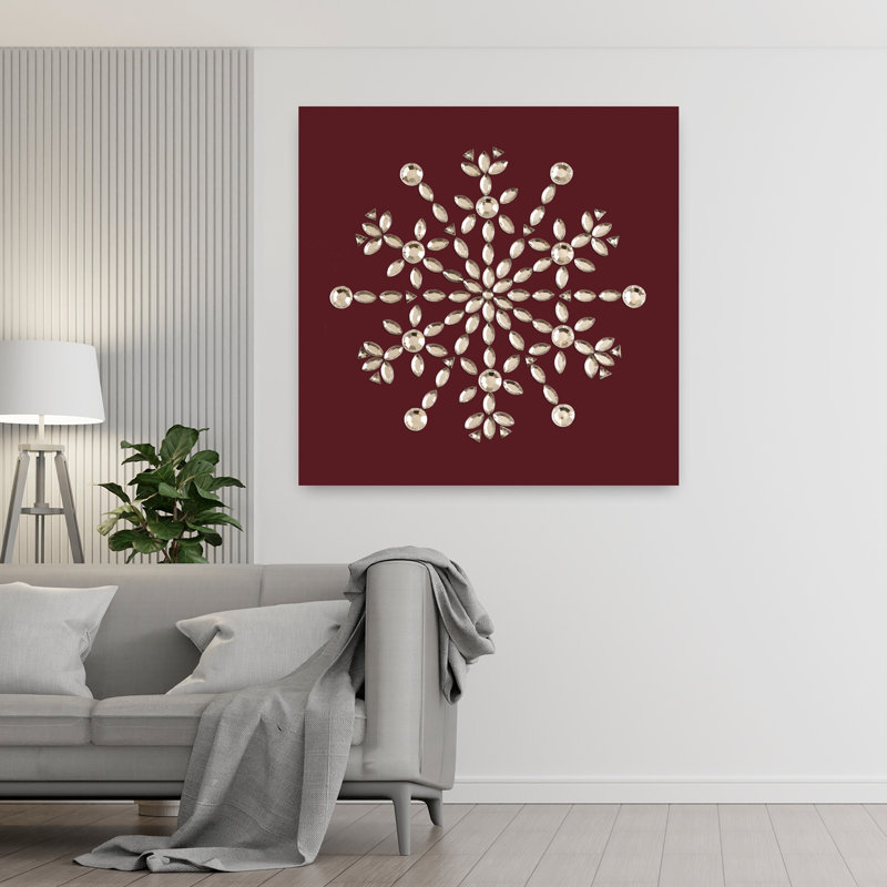 Crystal Snowflake Elegant Geometric Abstract Winter Landscape Wall Art Print by Renate Holzner - Wrapped Canvas Print
