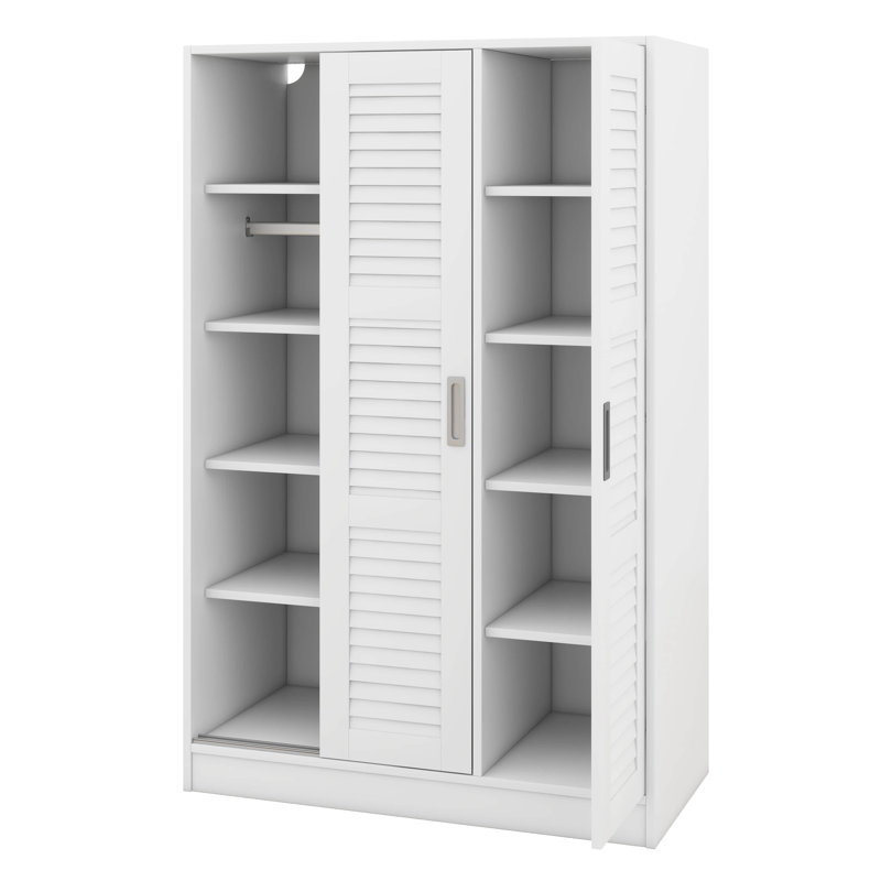 Armoire, garde-robe à 3 portes, cintre, meubles de chambre à coucher, avec tablettes, poignées argentées, Blanc