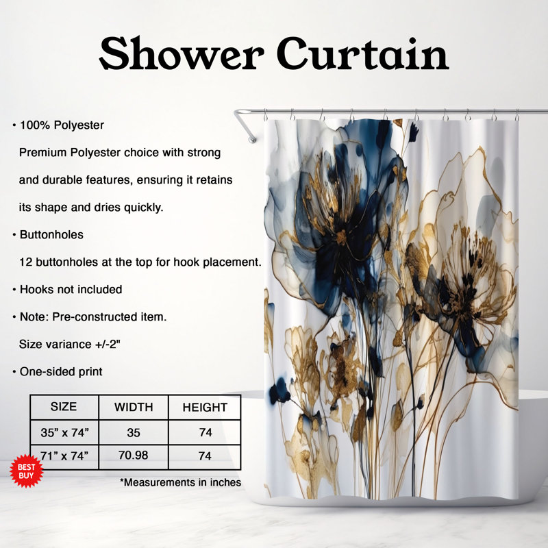 Floral Shower Curtain, 74"H x 71"W