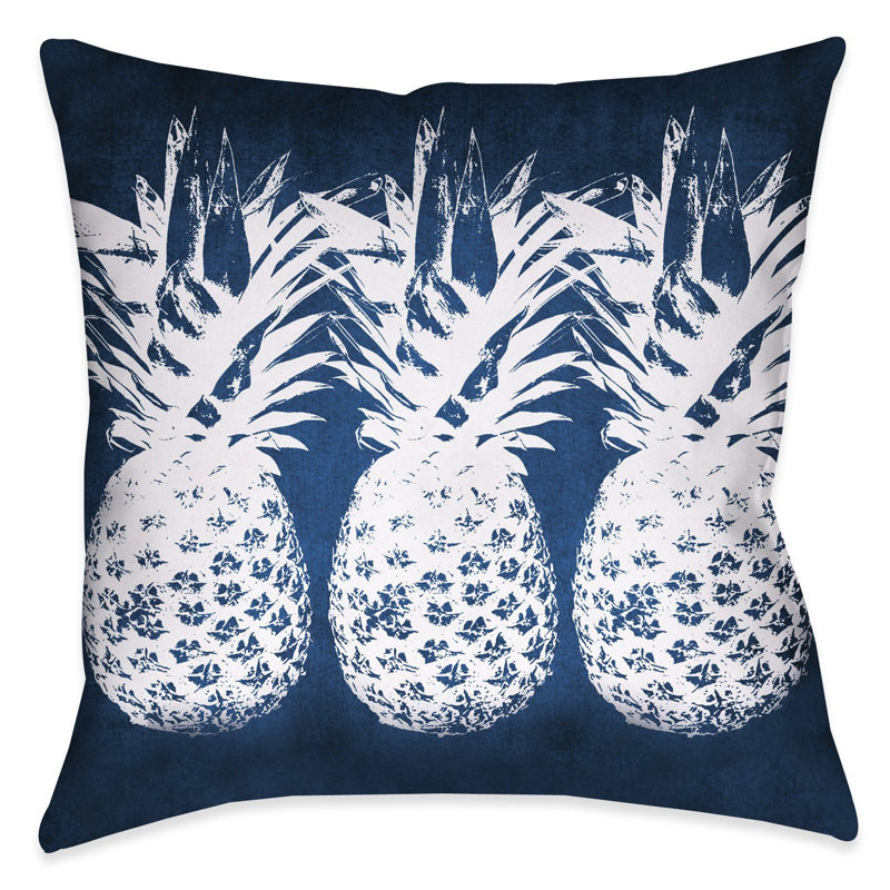 Indigo Pineapples Outdoor Throw Pillow