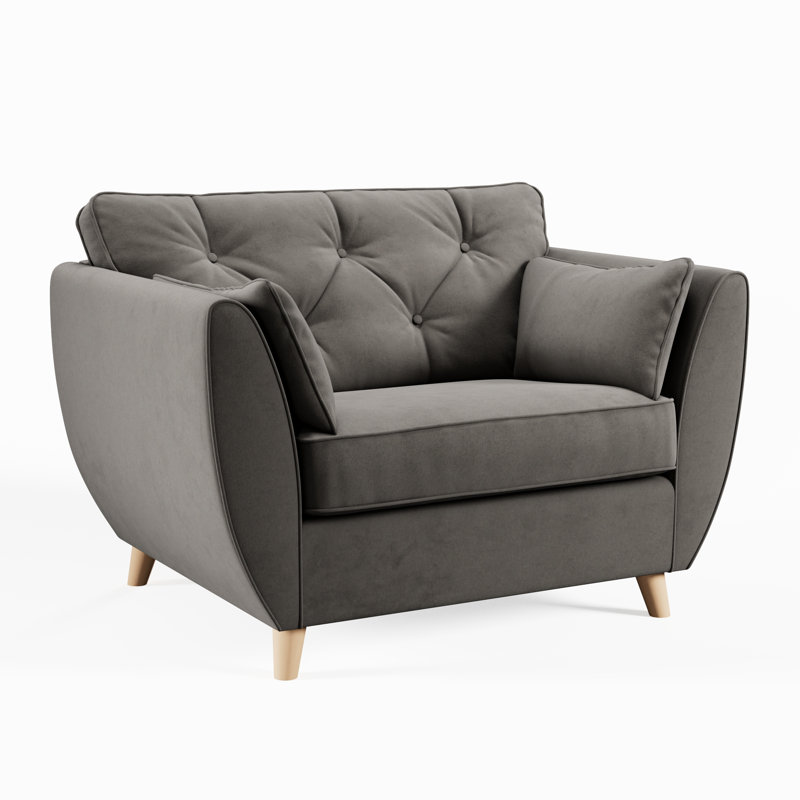 Hoxton Upholstered Chair and a Half, Asphalt, Beige Wood