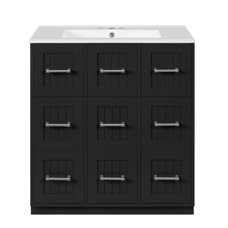 Modern 30'' Bathroom Vanity With Ceramic Sink, Black