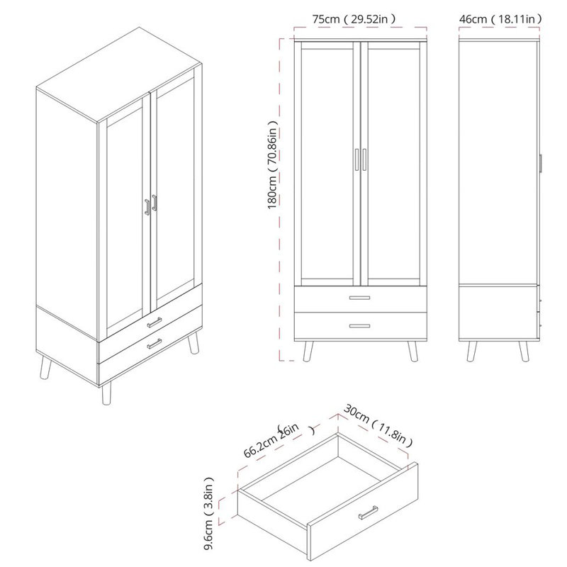 Bostick Solid Wood Wardrobe, White Black