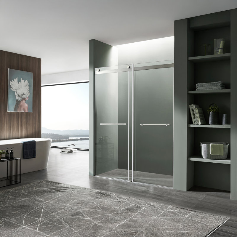 Kahn 48" W x 76" H Double Sliding Frameless Shower Door, Brushed Nickel