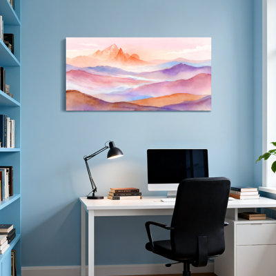 «Landscape & Nature Pastel Mountains Soft Sky Hues», art de paysage à l'aquarelle