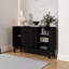 Buffet 47,3 "noir avec rangement, 2 portes et pieds en bois massif Farmhouse - Console multimédia polyvalente pour la cuisine, la salle à manger, le salon, le vestibule et le couloir