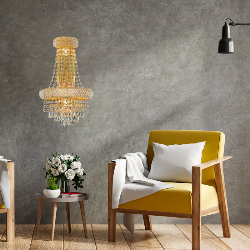 Montrey 3 Lights Empire Wall Light With Crystal Tear Drop Accents, Gold