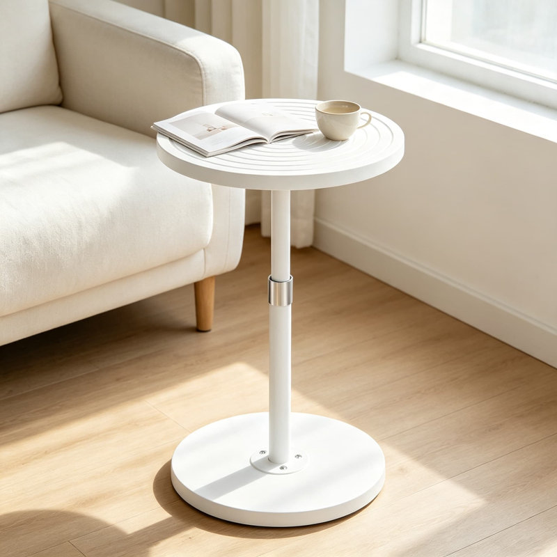 Table d'appoint ronde à hauteur réglable, table Martini à piédestal moderne avec base lestée, support à cocktail compact pour le salon, la chambre à coucher, la salle de bain, la chambre de bébé et le bureau, blanc
