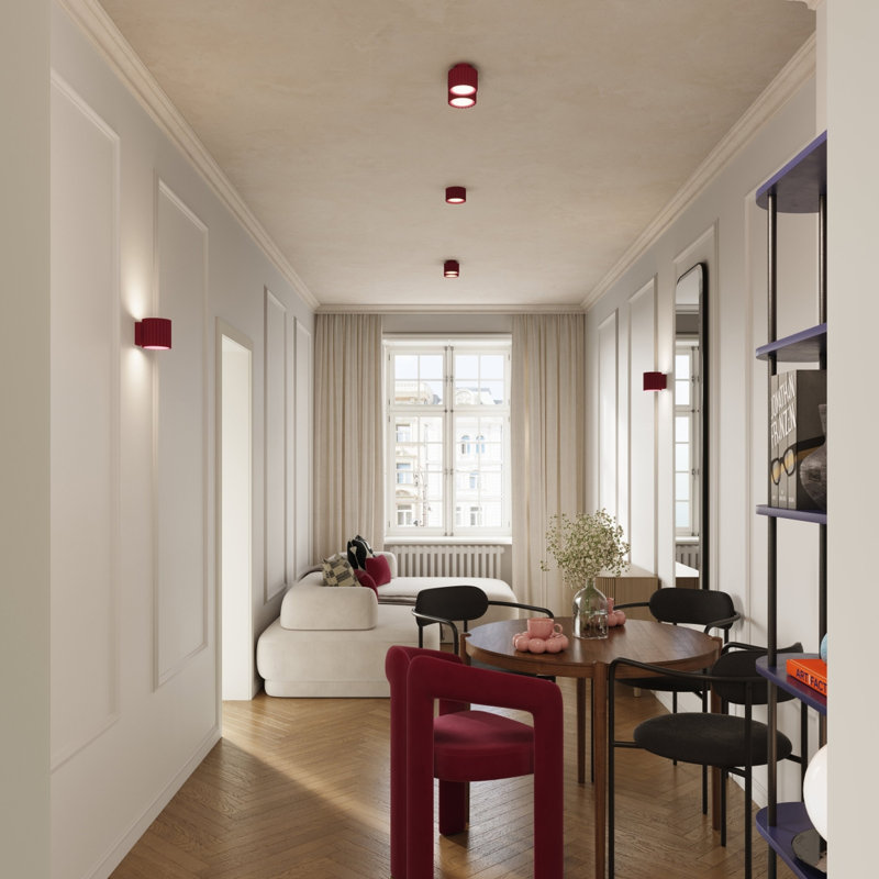 Aura Aluminium Flush Mount, Burgundy, 21x10x8 cm, 2 Lights