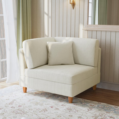 Seemab Upholstered Beige Corduroy Armchair with Pillow Back, One Arm Single Chair Module Part For Sectional Sofa