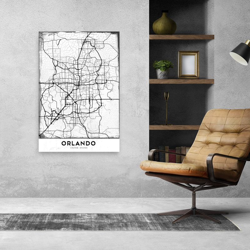 «Orlando City Map», art contemporain abstrait, impression d'art mural, 48" H x 32" W