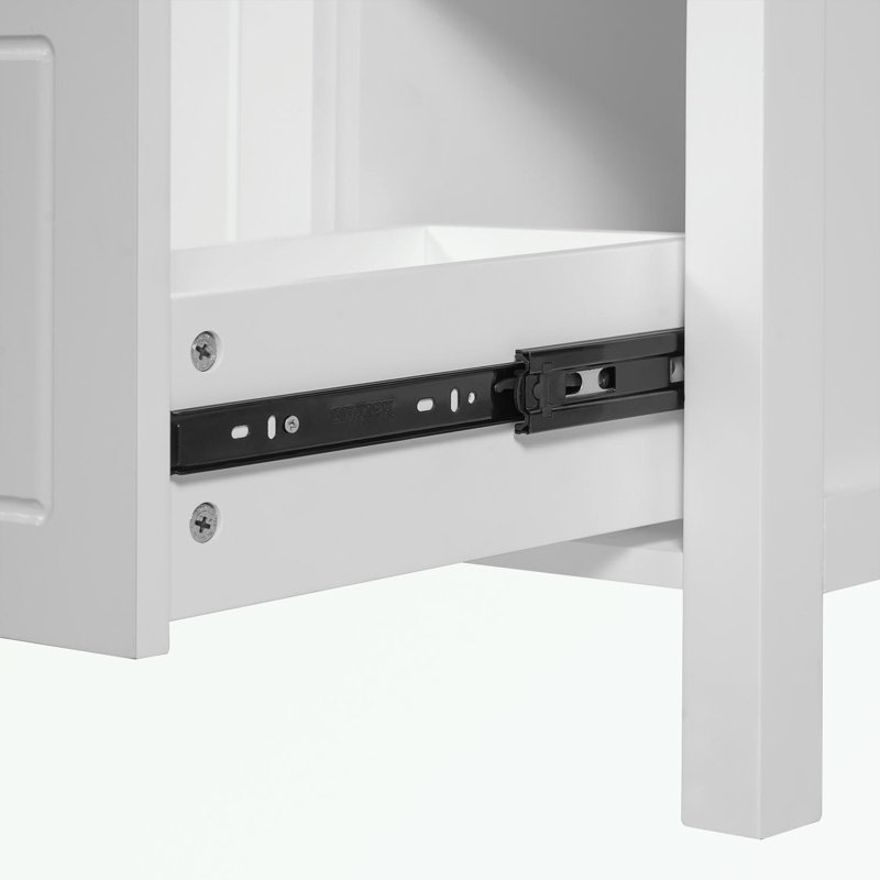 Bathroom Vanity with Ceramic Sink, two Drawers and Storage Racks on the Door, White