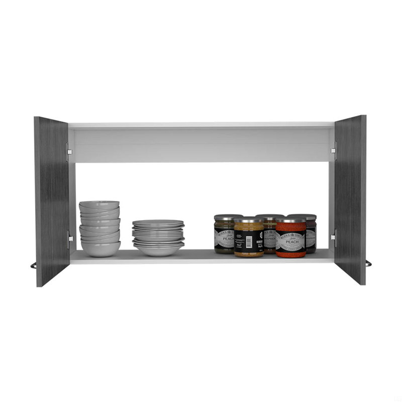 Armoire murale, deux tablettes, porte double, Grey/White