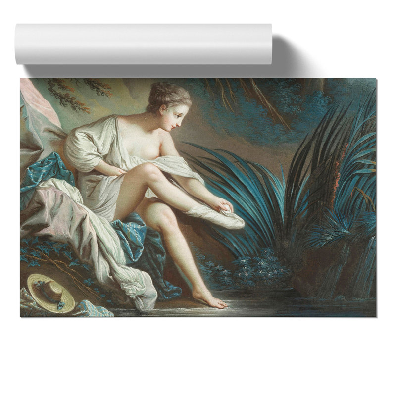 Nymph Bathing by Francois Boucher - No Frame Painting, 30cm H x 42cm W x 0.1cm D