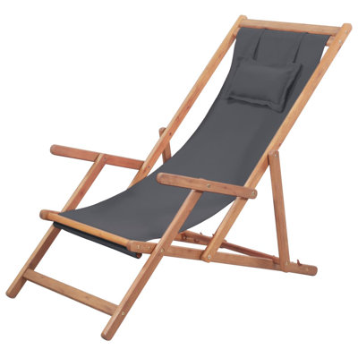 Beach Sling Patio Chair Folding Deck Chair Fabric and Wooden Frame