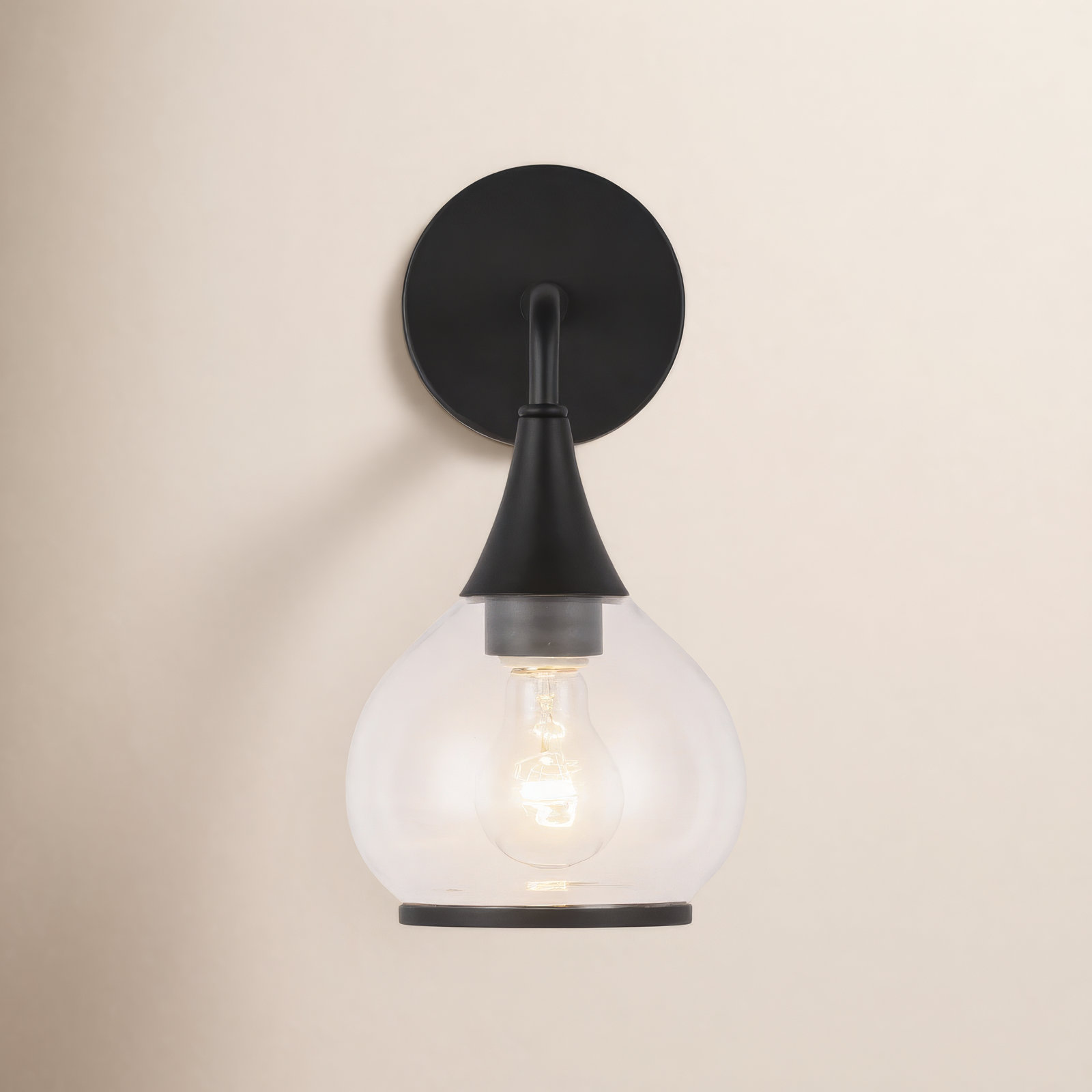 Marsi Single Bath Sconce, Clear Glass, Matte Black