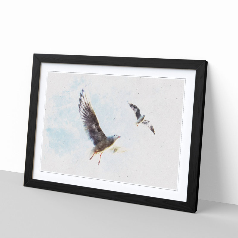 Pair of Flying Seagulls - Framed Print, 33cm H x 45cm W x 2cm D, Black Framed