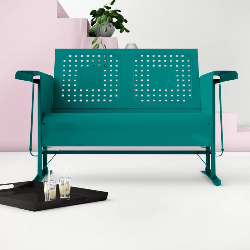 Kutcher 48.75'' Wide Straight Metal Loveseat, Turquoise