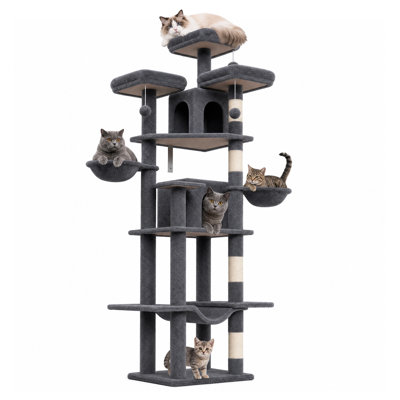 80 inch Cat Tower for Multiple Adult Cats XXL Cat Tree with Scratching Post, Hammock, 3 Perches, 2 Condos, 2 Hanging Basket