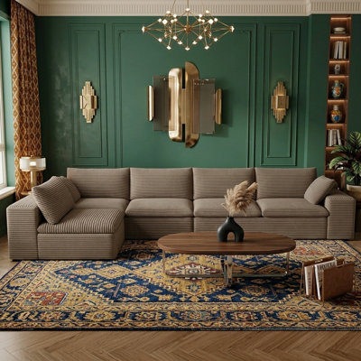 135.4"Boneless Couches for Living Room,L Shaped Comfy Cloud Modular Sectional Memory Foam Deep Seat Modular Sectional Sofa,No Assembly Required,camel