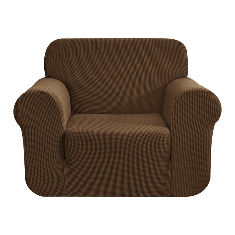 Spandex Soft Textured Stretchy Box Cushion Armchair Slipcover, Coffee